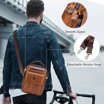BAIGIO Genuine Leather Small Messenger Bag for Men Crossbody Shoulder Bag for Ipad MIni Handbag Man Purse for Daily Business | Genuine Leather, Small, for Ipad Mini, Man Purse, for Daily Business