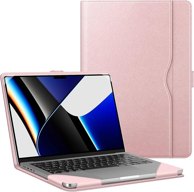 Fintie Sleeve Case for MacBook Pro 14 Inch A3427 A3426 A3434 A3401 A3185 A3112 A2992 A2918 A2779 A2442 (2026-2021), PU Leather Folio Cover for MacBook Pro 14" M5/M4/M3/M2/M1, Rose Gold