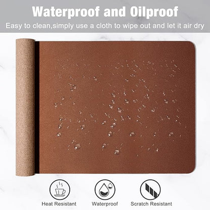 Hsurbtra Desk Pad, 30" x 14" PU Leather Desk Mat, XL Extended Mouse Pad, Waterproof Desktop Blotter Protector, Non-Slip Ultra Thin Large Laptop Keyboard Writing Mat for Office Home, Brown
