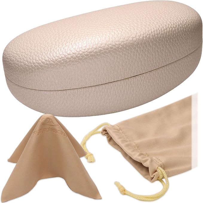 MyEyeglassCase® Large Hard Sunglasses Case | fits Large curved Sunglasses, with microfiber bag and cleaning cloth