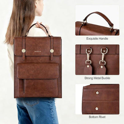 MOSISO Trendy Leather Backpack Purse for Women Men, 15.6-16 inch Laptop Backpack Waterproof Stylish Large Capacity Casual Daypack Bag for Work Business College Travel, Brown