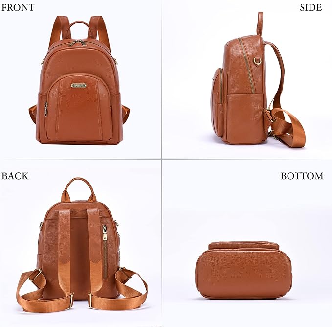 Blofinche Women's Genuine Leather Backpack Purse, 12.9 Inch Laptop Backpack with Anti-Theft Pocket, Stylish Leather Bag for Work & College, Fashion Brown
