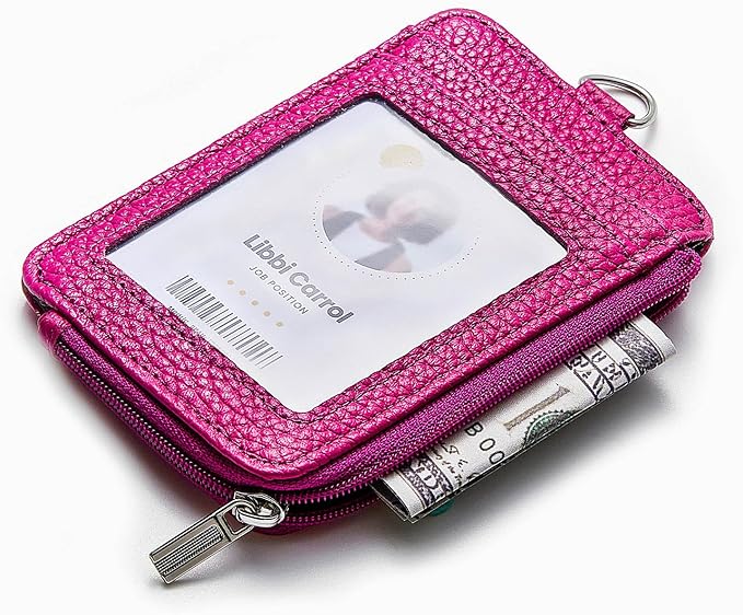 Badge Holder – Genuine Leather ID Badge Holder with Zipper Pocket and Nylon Lanyard – Perfect for Badges, Cards, and More