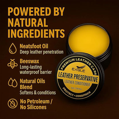 Eagle Heavy-Duty Leather Restorer & Preservative Balm – Neatsfoot Oil & Beeswax Treatment for Dry, Cracked, Oiled & Faded Leather – Revives Boots, Saddles, Furniture, Jackets & Tack (4oz)