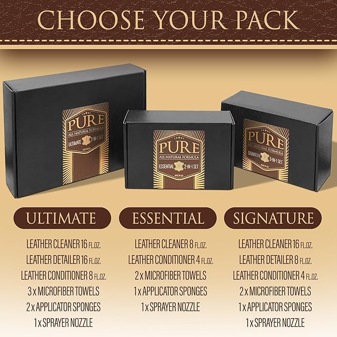 Leather Cleaner, Conditioner and Detailer Kit - Natural Beeswax Formula for Car Seat, Couch, Furniture, Purse, Boots & Jackets - Auto Interior Detailing Set - Made in USA (Basic Kit)