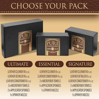 Leather Cleaner, Conditioner and Detailer Kit - Natural Beeswax Formula for Car Seat, Couch, Furniture, Purse, Boots & Jackets - Auto Interior Detailing Set - Made in USA (Basic Kit)