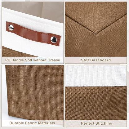 Bagnizer Storage Bins Large Fabric Storage Baskets for Shelves 3 Pack, Decorative Linen Closet Baskets with Handles for Organizing, Shelf, Clothes, Home, Office, 15x11x9.5Inches (Brown&White)