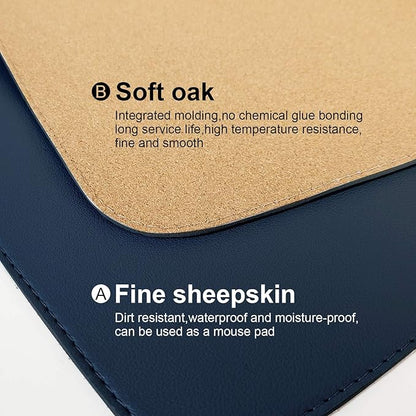 DAWNTREES Dual Sided Desk Mat,Leather Desk Pad,40"x16",Cork Desk Mat Protector,with PU Leather Valet Tray Organizer,Large Mouse Pad,Desk Writing Pad for Office and Home(Dark Blue)