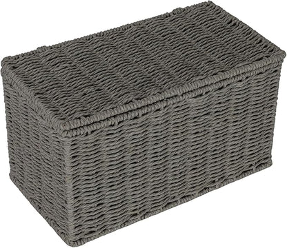 Household Essentials Small Handwoven Paper Rope Wicker Basket with Lid, Grey