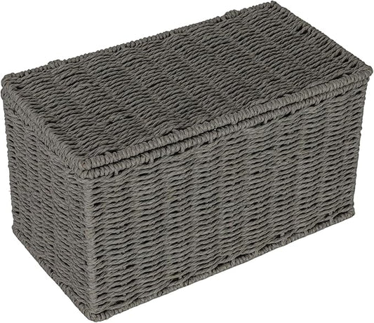 Household Essentials Small Handwoven Paper Rope Wicker Basket with Lid, Grey