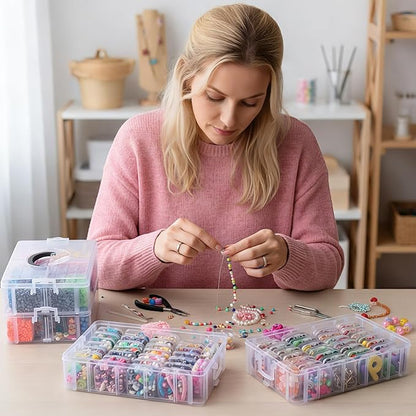 SGHUO Bead Organizer Box, 112pcs Small Organizers, 4-Tier Stackable Storage Container Box for Art Craft Storage, Washi Tape, Kids Toys, Jewelry, Beauty & Sewing Supplies
