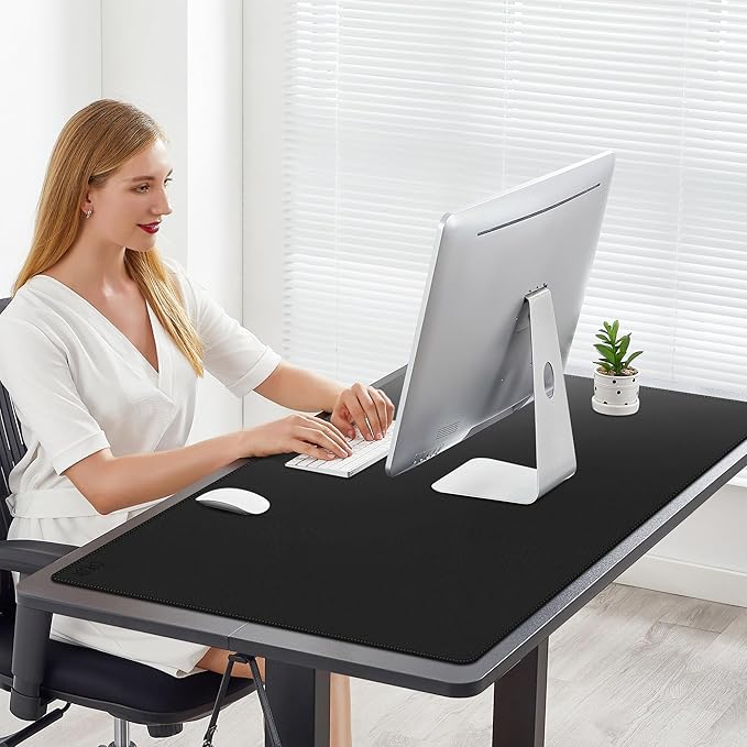 Cacoy 40" x 24" Large Desk Mat, PU Leather Desk Matt for Desktop, Leather Desk Pad Blotter, Computer Keyboard Mouse Mat, Waterproof Desk Protector Mat, Extended Large Mousepad for Office & Home, Black