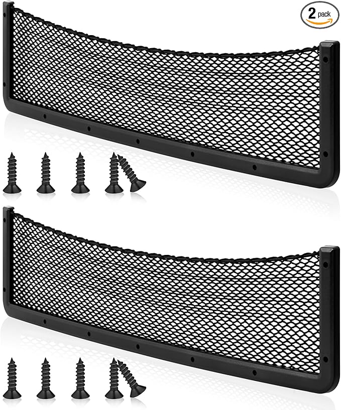 Frienda 2 Pcs Car Storage Net Bag, ABS Plastic Framed Mesh Net Holder, Phone & Cargo Organizer with Screws for Auto, Rv, Boat, Truck Pocket Storage (32 x 8 Inch)