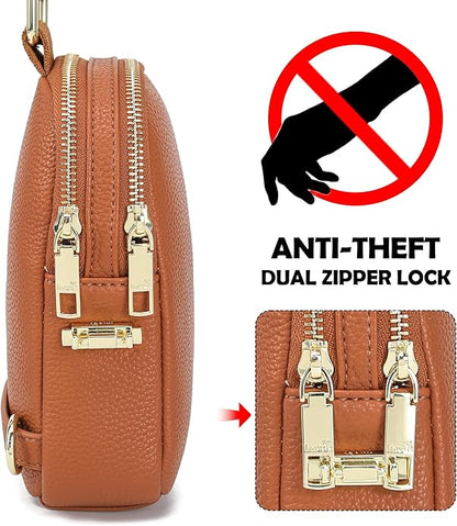 INICAT Anti Theft Crossbody Bag for Women, Small RFID Blocking Sling Purse with Zipper Lock for Travel, Vegan Leather