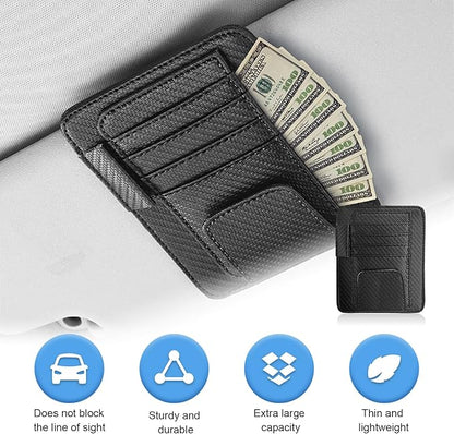 Augeny 2 PCS Car Sun Visor Organizer, Auto Visor Organizer and Storage, Registration and Document Holder, Vehicle Accessories for Sunglasses Document Card Pen Driver License (Carbon Fiber Black)