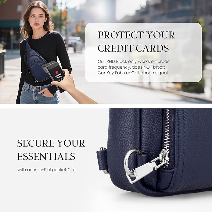 befen Genuine Leather Small Crossbody Sling Bags for Women Anti-Theft Fanny Packs Chest Bags Purse with Built in RFID Wallet