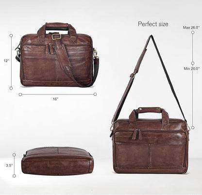 Oak Leathers Leather Messenger Bag for Men and Women - Laptop Briefcase Bag For College, Office, Adjustable Shoulder Strap