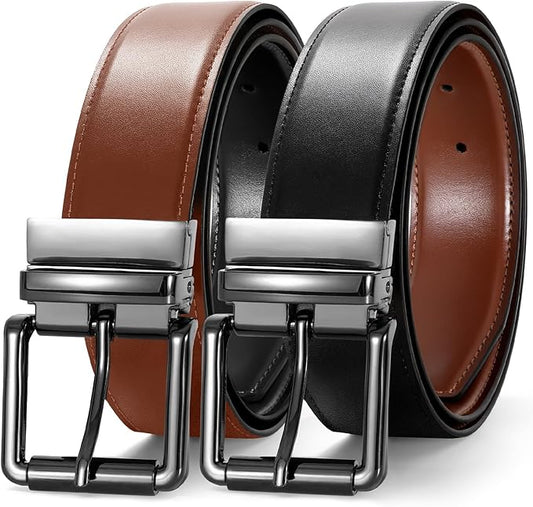 JASGOOD Men's Belt, Reversible Leather Belts for Men for Dress Pants, One Reverse For 2 Sides Casual Belt