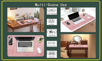 Leather Desk Mat, 23.6"x13.8" Non-Slip PU Leather Desk Pad, Thick Desk Blotter with Stitched Edge, Retro Large Mouse Pad, Laptop Pad for Office & Home Use (Pink)