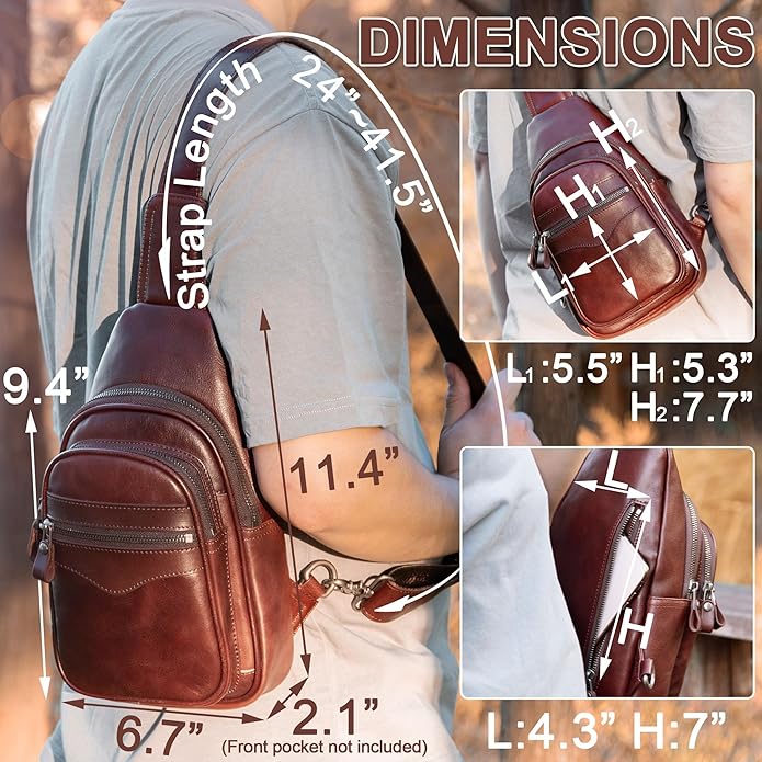 Genuine Leather Sling Bag for Men and Women Crossbody Shoulder Bag Sling Backpack Chest Purse Carry on Casual Daypack | Genuine Leather, Shoulder Bag, Carry on, Casual, Daypack