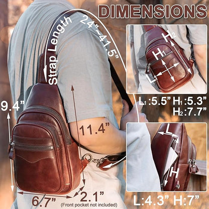 Genuine Leather Sling Bag for Men and Women Crossbody Shoulder Bag Sling Backpack Chest Purse Carry on Casual Daypack | Genuine Leather, Shoulder Bag, Carry on, Casual, Daypack