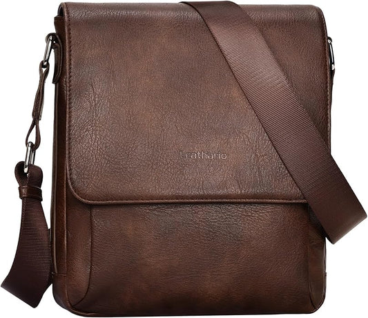 Leathario Men's Crossbody Bag, Vegan Leather, Shoulder Purse Side Sling Satchel, Small Messenger for Travel Work Daily
