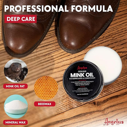 Angelus Mink Oil for Leather Boots 7.6oz | All-Natural Leather Conditioner, Cleaner, Waterproof, Soften, & Restore - Made in USA