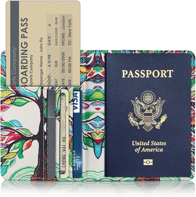 EpicGadget RFID Blocking Premium Leather Passport Holder Travel Wallet Cover Case (Love Tree)