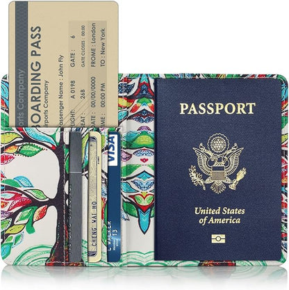 EpicGadget RFID Blocking Premium Leather Passport Holder Travel Wallet Cover Case (Love Tree)