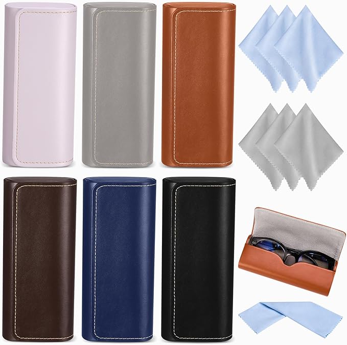 6Pack Glasses Case, Eyeglasses Case Hard Shell, Lightweight Portable Case for Sunglasses Eye Glasses Case with Cleaning Cloth