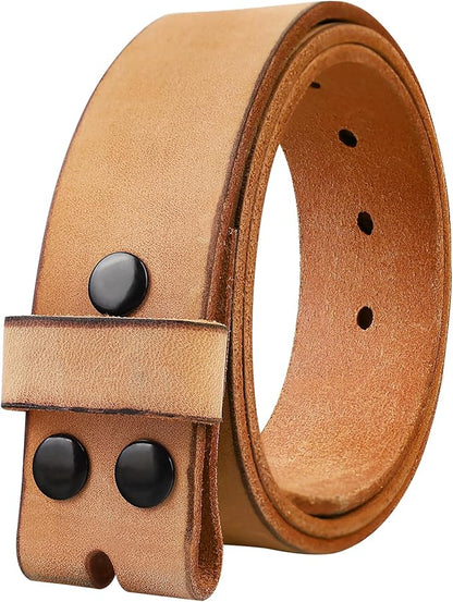 NPET Men's Full Grain Leather Belt Vintage Distressed Style with Snap-On Strap 1 1/2" Wide without Buckle