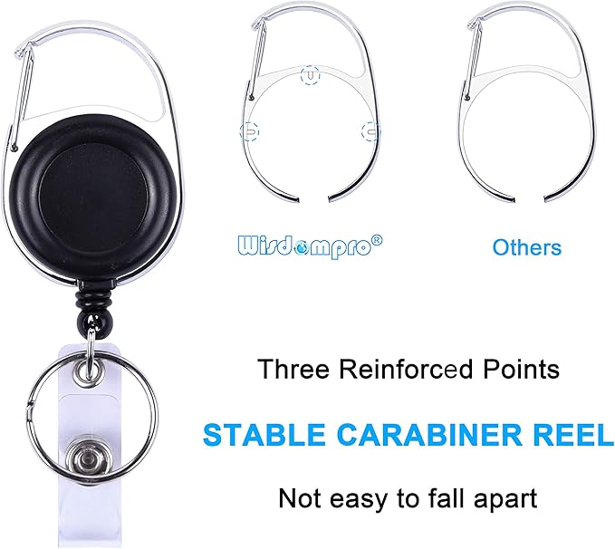 Wisdompro Retractable Badge Holder with Lanyard, Double Sided PU Leather ID Card Holder with Carabiner Badge Reel Clip and 18.8 inch Neck Lanyard - Black, Vertical