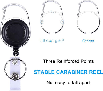 Wisdompro Retractable Badge Holder with Lanyard, Double Sided PU Leather ID Card Holder with Carabiner Badge Reel Clip and 18.8 inch Neck Lanyard - Black, Vertical