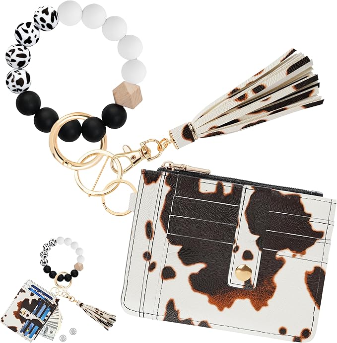 KNGITRYI Wallet Keychain Wristlet for Women,Slim RFID Credit Card Holder Purse Tassel Keychain Bangle Key Ring for Men Women