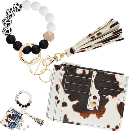 KNGITRYI Wallet Keychain Wristlet for Women,Slim RFID Credit Card Holder Purse Tassel Keychain Bangle Key Ring for Men Women