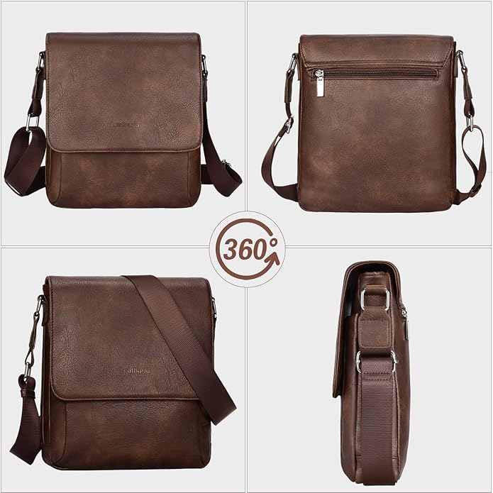 Leathario Men's Crossbody Bag, Vegan Leather, Shoulder Purse Side Sling Satchel, Small Messenger for Travel Work Daily
