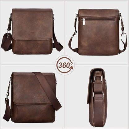 Leathario Men's Crossbody Bag, Vegan Leather, Shoulder Purse Side Sling Satchel, Small Messenger for Travel Work Daily