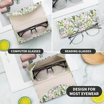 Foldable Glasses Case, Magnetic PU Leahter Sunglasses Case, Cute Hard Shell Folding Eyeglass Cases for Women Kids