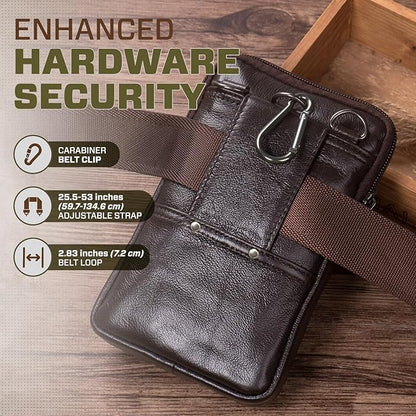 hengwin Leather Cell Phone Holster Fit for iPhone 17 Pro Max 16 Pro Max 15 Pro Max 14 Pro Max Samsung Galaxy A15 S25 Ultra Belt Pouch Crossbody Purse Messenger Bag Wallet Case with Belt Clip (Coffee)