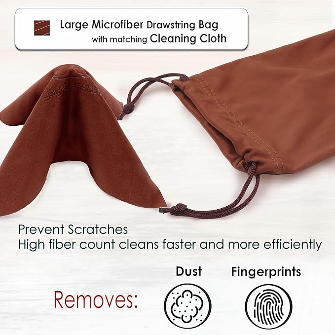 MyEyeglassCase® Large Hard Sunglasses Case | fits Large curved Sunglasses, with microfiber bag and cleaning cloth