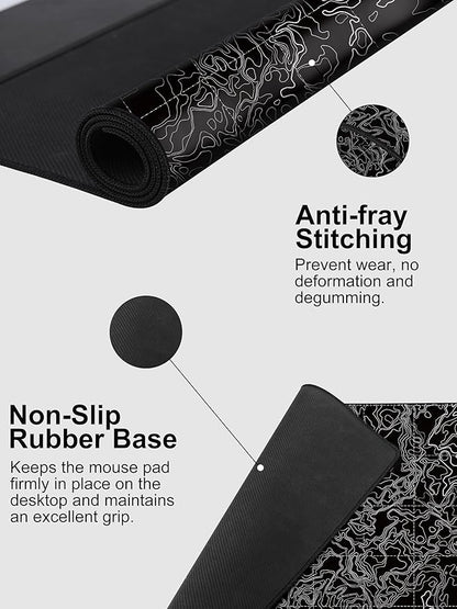 TopMade Mouse Pad with 15W Fast Wireless Charging, 31.5"x15.75" XXL Large Gaming Waterproof Desk Pad with Ultra-Smooth Surface, Non-Slip Base, Computer Desk Mat, Black Topographic Map #3