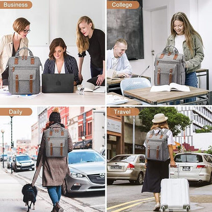 LOVEVOOK Laptop Backpack for Women Work Travel Commuter Teacher Backpack Business Computer Bag Doctor Nurse Bags College Backpack Purse, 17 Inch, Grey-brown
