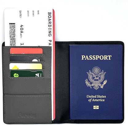 Slim Nappa Leather RFID blocking Passport Cover for Men and Women (Black/Gray)