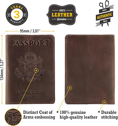 Shvigel US Leather Passport Book Cover - Thin American Travel Passport Holder - Premium International USA Passport Protector Case for Women Men (Brown Vintage)