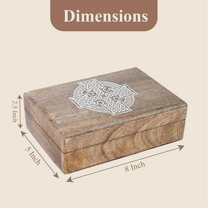 Ajuny Handmade Decorative Wooden Jewelry Box Celtic Cross Design Multipurpose Treasure Chest Storage Organizer Trinket keepsake Necklaces Watch Boxes, Great Gifts - 8x5 Inch