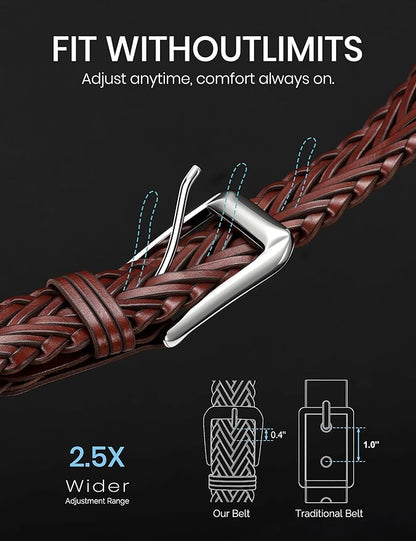 Braided Leather Belt for Men Adjustable Woven Golf Belt for Causal Shorts Pants Jeans 1.4'' Width