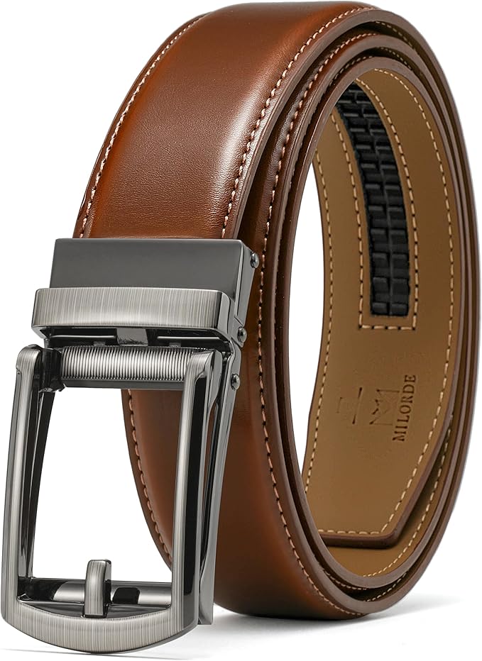 MILORDE Men's Leather Ratchet Belt - 35mm - Customizable Fit