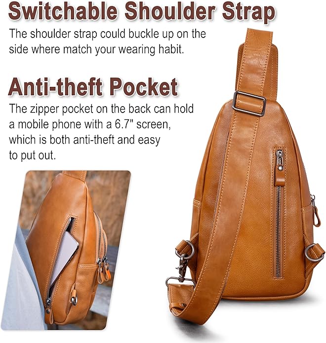 Genuine Leather Sling Bag for Men and Women Crossbody Shoulder Bag Sling Backpack Chest Purse Carry on Casual Daypack | Genuine Leather, Shoulder Bag, Carry on, Casual, Daypack
