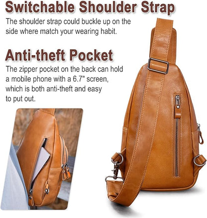 Genuine Leather Sling Bag for Men and Women Crossbody Shoulder Bag Sling Backpack Chest Purse Carry on Casual Daypack | Genuine Leather, Shoulder Bag, Carry on, Casual, Daypack