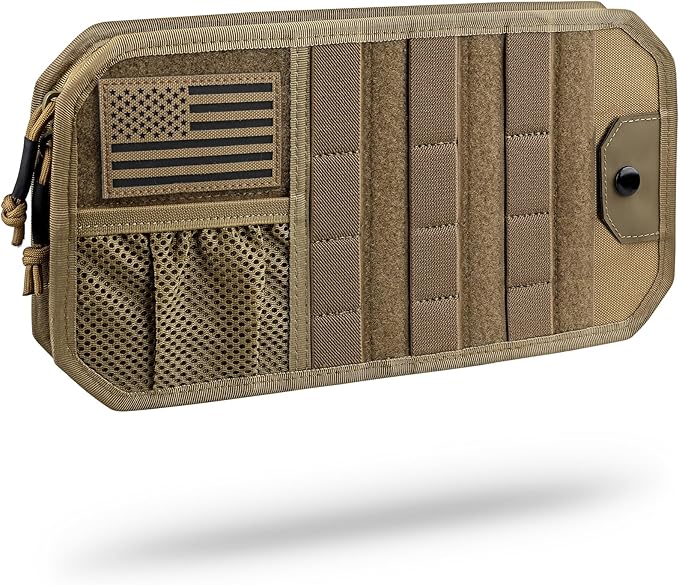 WYNEX Molle Car Sun Visor Organizer, Car Accessories with Zip Storage Pouch & Glasses Holder, Semi-Rigid Molle Panel with Patch for Tactical Gears, Fits Most Cars, Trucks, Pickups, Patrols